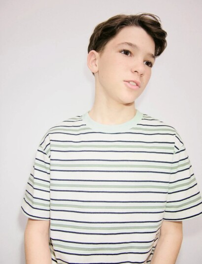 Mango Striped Cotton T Shirt Green 9 10 Mango Striped Cotton T Shirt Green 9 10