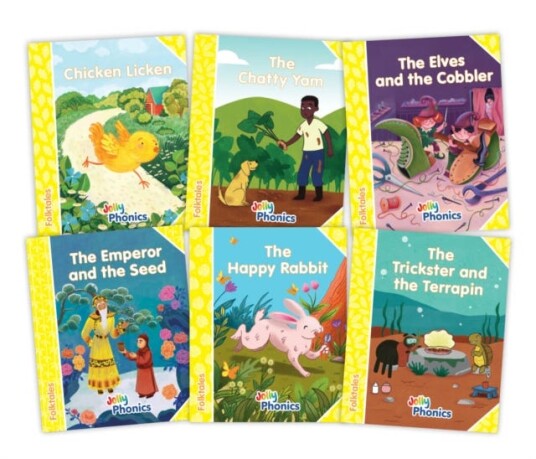 Jolly Phonics Folktales Yellow Readers (Level 2) Complete Set (16)  in Precursive Letters (British English edition)