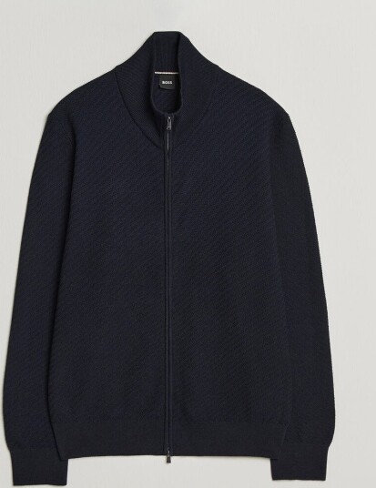 Boss BLACK Loretti Cotton Knitted Full Zip Dark Blue
