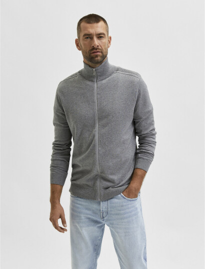 Selected Slhberg Full Zip Cardigan Noos - Grey - XL