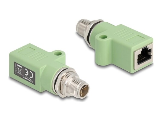 Delock Nettverksadapter 8 Pin M12-X Hann Rett Til Rj-45 Hunn Rett Stp Cat 5E X-Coded Grønn