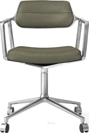 Vipp 453 Svingstol med Hjul i Aluminium/Bosco Grønn Skinn