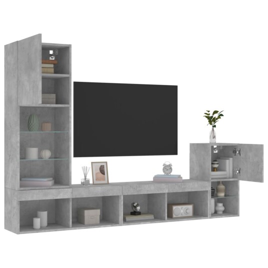 vidaXL Vegghengte TV-enheter med LED 4 deler betonggrå konstruert tre 8721012470798