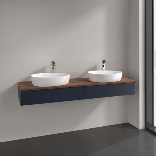 Villeroy & Boch Antao Servantskap med 2 skuffer 160x50x19 cm u/lys Blå Matt/Valnøtt Villeroy & Boch Antao Servantskap med 2 skuffer 160x50x19 cm u/lys Blå Matt/Valnøtt