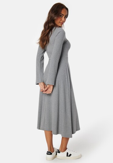Happy Holly Soft Rib Slit Midi Dress Grey melange 48/50