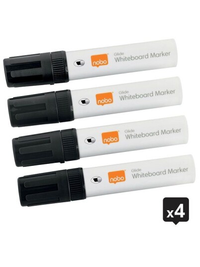 Nobo Glide  whiteboardpenner stor skr tupp 4 Pack. Sort