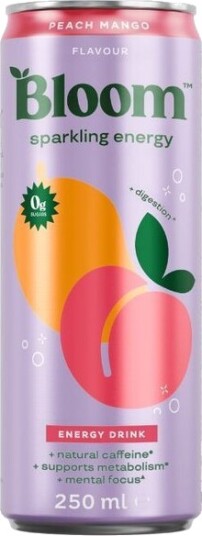 Bloom sparkling energy peach mango 250 ml Bloom sparkling energy peach mango 250 ml