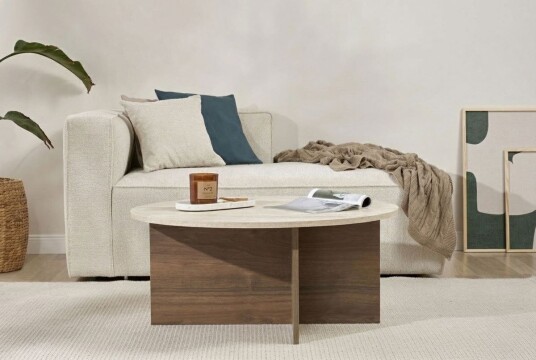 Boro Sofabord 90x40x90 cm - Travertine og Walnut