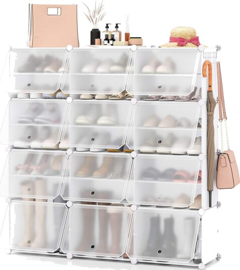 DIY skostativ – 12 kuber for 48 par hvit organisering