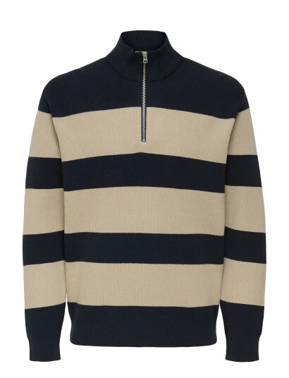 ONLY & SONS Onsphil Reg 12 Struc Half Zip Knit Noos - Navy - S