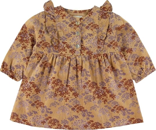 Mini A Ture Kjole Fløyel Ama Sweet Curry m. Blomster Mini A Ture 1½ år 86 Kjole Brun Gul Oransje