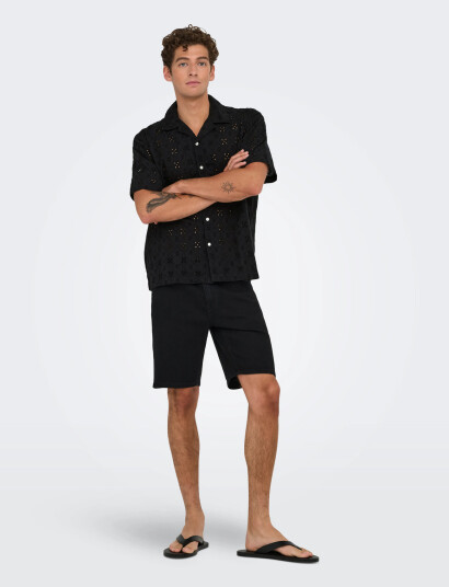 ONLY & SONS Onsaron Loose Fit Ss Resort Shirt 0305 - Black - L