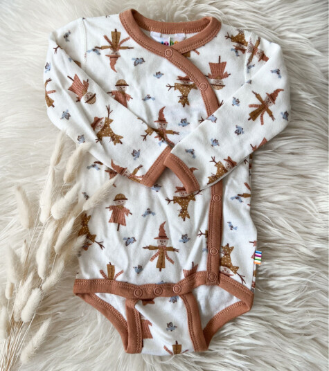 Joha   Body fold over i ull/bambus "Farm" Peach AOP