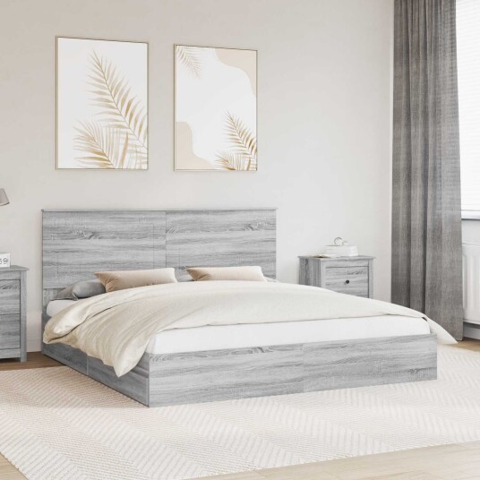  Seng med Oppbevaring Grå Sonoma 200 x 200 cm Konstruert tre