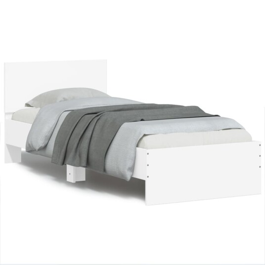 vidaXL Sengeramme med hodegavl og LED-lys hvit 90x200 cm 8721012241565