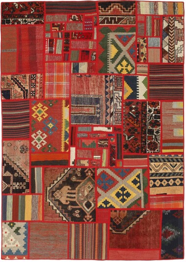 Håndknyttet. Opphav: Persia / Iran Kelim Patchwork Teppe 140x200