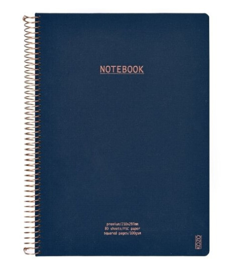 Kozo Kvadreret Notesbog A4 Premium Navy 6 Stk.