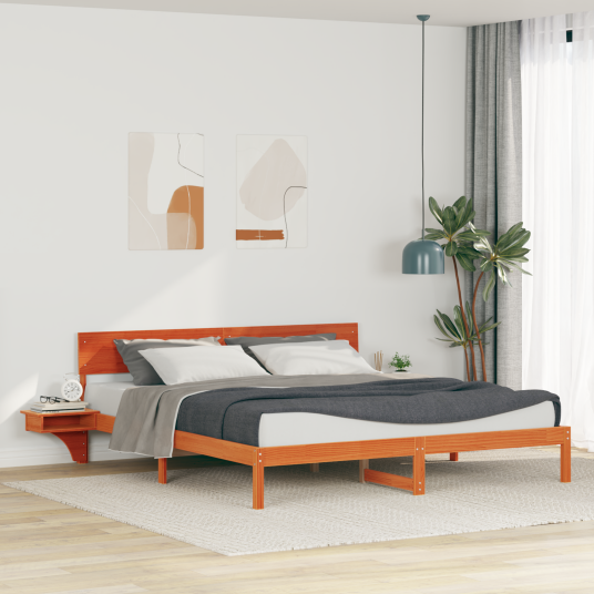 Sengestamme med hodegjerde Voksbrun 200 x 200 cm Heltre furu