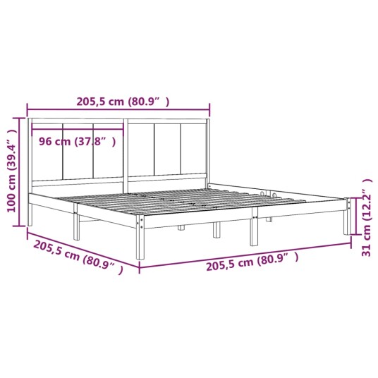 vidaXL Sengeramme svart heltre furu 200x200 cm