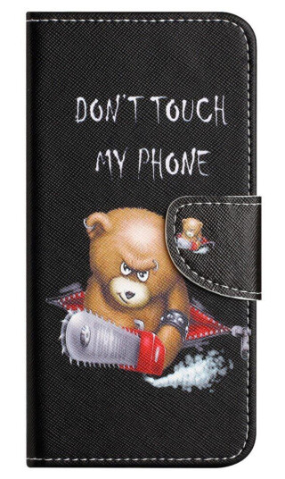 INCOVER Samsung Galaxy A24 Flip Deksel i Skinn med Lommebok og Trykk - "Don't Touch my Phone" Bjørn