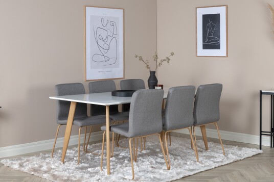 Venture Home Polar Spisegruppe 180 cm Rektangulær med 6 Mace stoler Grå