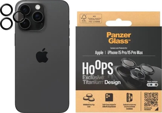 PanzerGlass Hoops Kamerabeskyttelse for iPhone 15 Pro / 15 Pro Max - Svart Titan