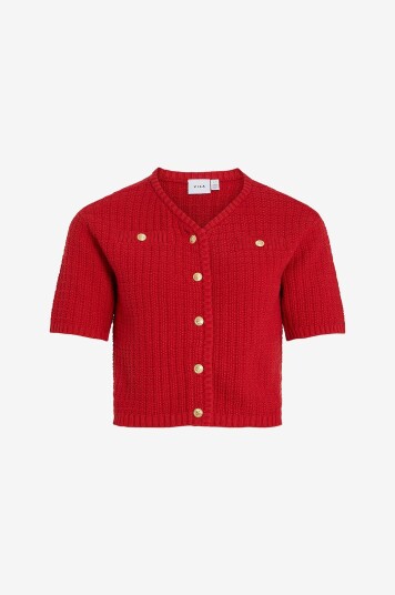 Vila - Kardigan viTut S/S V-neck Knit Cardigan - Rød