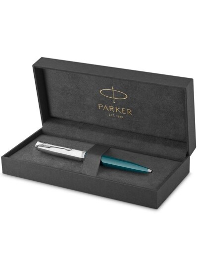 Parker 51 Ballpoint Pen  Teal Blå Barrel with Chrome Trim  Medium Point with Svart Ink Refill  Gift Box