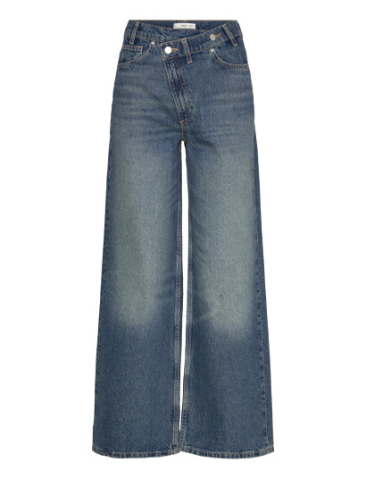 Mango Wide Leg Mid Rise Jeans With A Crossover Waistband Blue 40 Mango Wide Leg Mid Rise Jeans With A Crossover Waistband Blue 40