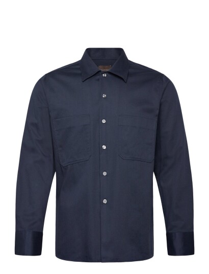 Oscar Jacobson Straight Fit Bowling Collar Shirt   Navy   XXL