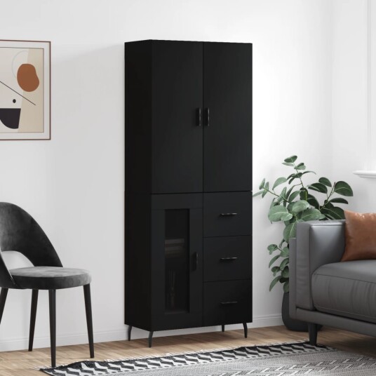 vidaXL Highboard svart 69,5x34x180 cm konstruert tre 8720845412210