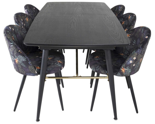 Venture Design Black Veneer & Velvet spisegruppe Svart/flerfarget 6 st stoler & bord 180 x 85 cm