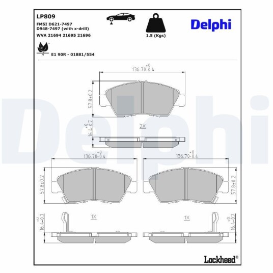 Bremseklosser sett DELPHI LP809