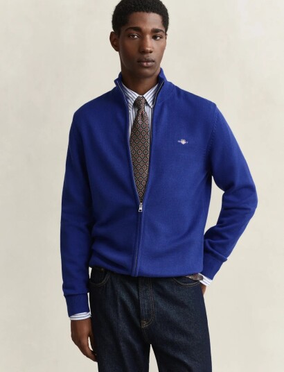 Gant Cotton Knit Zip Cardigan Blue XXL