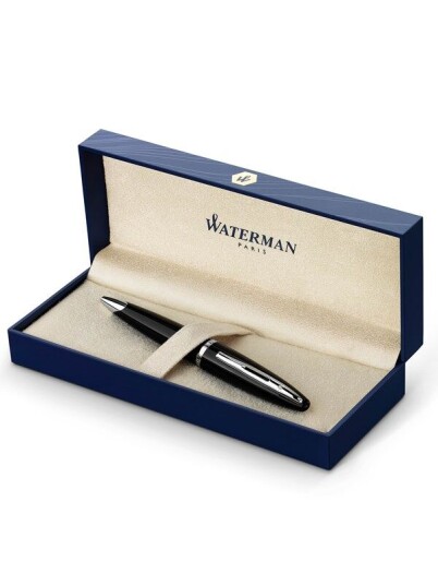 Waterman Carène Svart Sea Ballpoint Pen High-Gloss Svart with Palladium Plated Trim Medium Point with Blå Ink Cartridge Gift Box