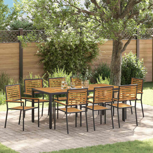  hage spisegruppe med 9 deler Sort Poly Rattan Akasia