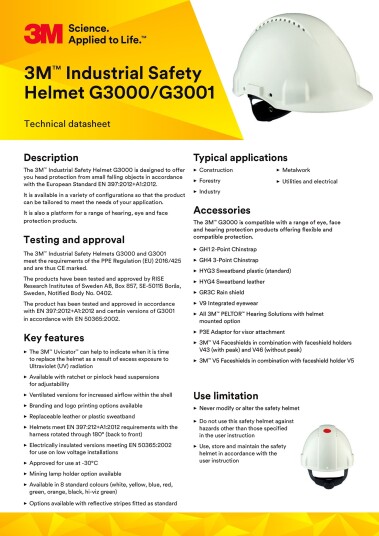 3m™ vernehjelm uvicator pinnestramming ventilert svettebånd av plast blå g3000cuv-bb 3m™ vernehjelm uvicator pinnestramming ventilert svettebånd av plast blå g3000cuv-bb