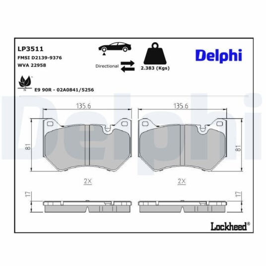 Bremseklosser DELPHI LP3511 Bremseklosser DELPHI LP3511