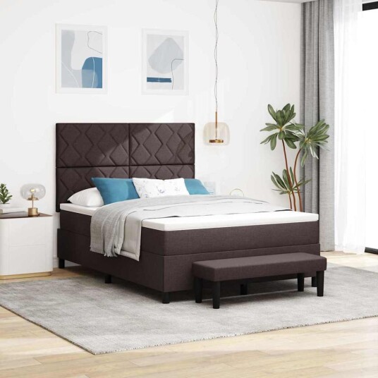  Boxspring seng med Madrass & Benk Mørk Brun 140x200 cm Stoff