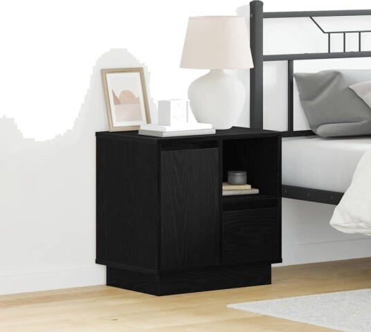  Nattbord med LED Svart Eik 50x34,5x50 cm