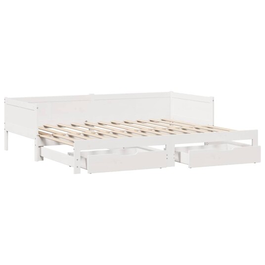 Uttrekkbar dagseng med skuffer uten madrass hvit 90x190 cm