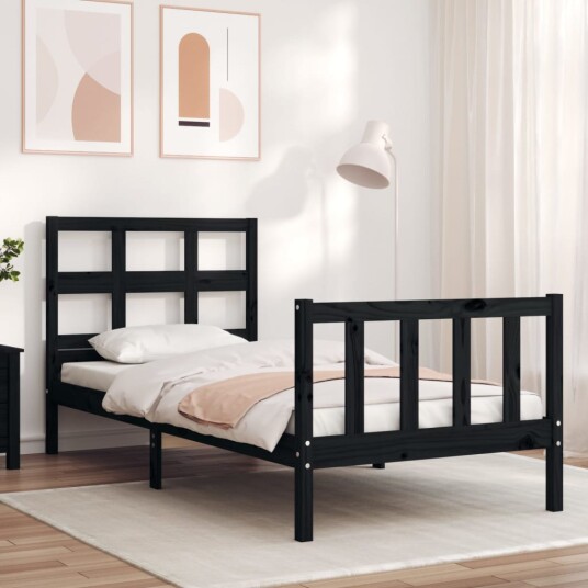 vidaXL Sengeramme med hodegavl svart 2FT6 small single heltre