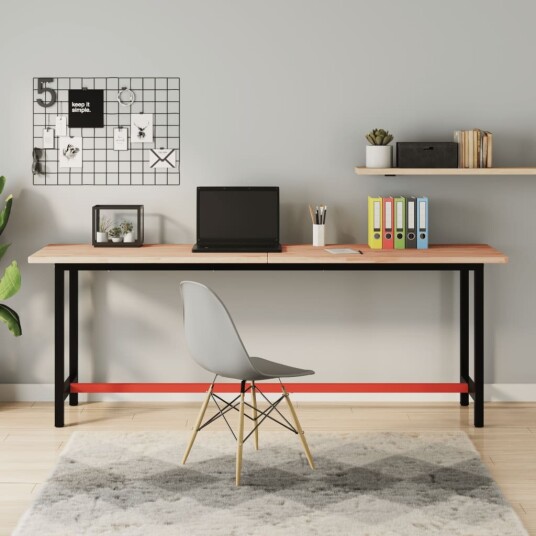 Arbeidsbenk 200x55x81,5 cm heltre bøk og metall Arbeidsbenk 200x55x81,5 cm heltre bøk og metall