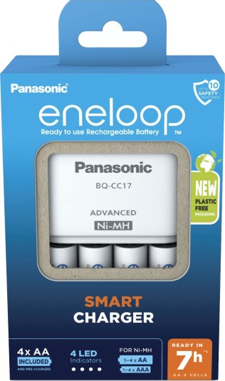 Panasonic Eneloop Smart Batterilader med 4x AA Oppladbare Batterier Panasonic Eneloop Smart Batterilader med 4x AA Oppladbare Batterier