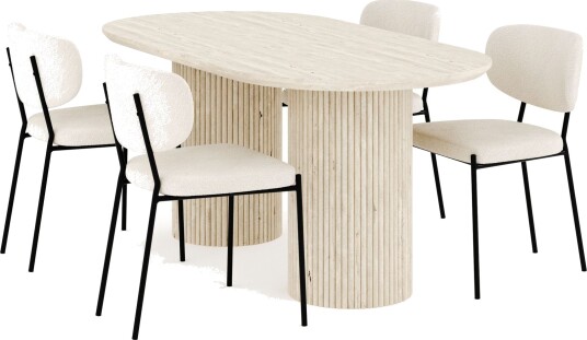 Uppveda Spisegruppe 180 cm Oval med 4 Gemmiano Spisestoler - Travertin