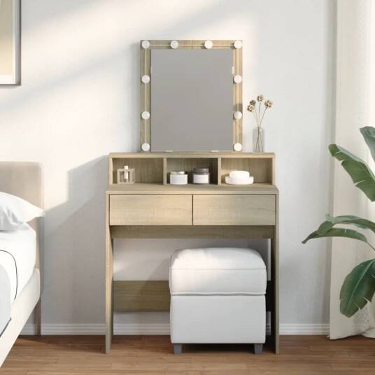  Sminkebord med LED sonoma eik 80x41x144,5 cm