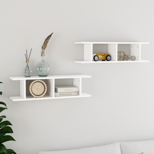 Vegghyller 2 stk hvit 75x18x20 cm konstruert tre 8720286596050 Vegghyller 2 stk hvit 75x18x20 cm konstruert tre 8720286596050