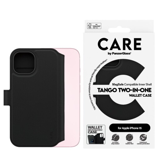 Care by PanzerGlass Tango 2-i-1 Lommebok MagSafe for iPhone 15 - Svart