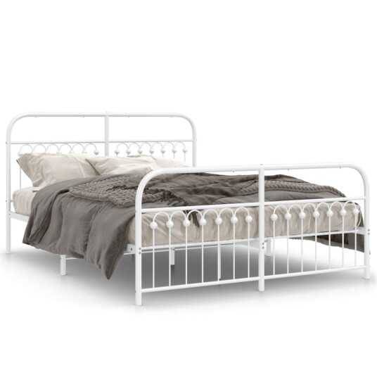 Sengeramme i metall med hode- og fotgavl hvit 150x200 cm 8721102645587