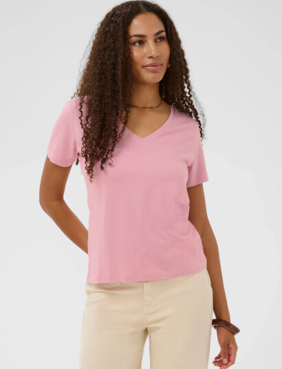 Cream Crnaia Deep V Neck T Shirt Pink S